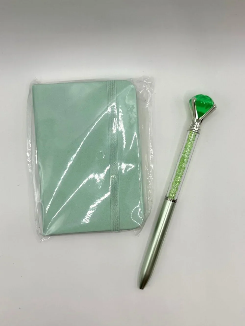 Green A7 Pocket Notebook & Crystal Diamond Pen Gift Set Journal Planner NEW